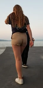 Ginger with ass eating shorts and long legs