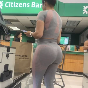 Juicy Booty Latina in Tight Grey Leggings (VTL, See Thru, Faceshot)