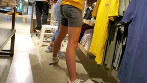 Very hot PacSun employee in grey spandex shorts and leggings