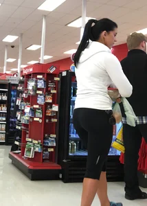 Brunette with amazing ass in leggings shopping at Target