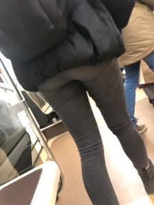 Candid Girl With a Sexy Flat Butt And Legs in Tight Grey Jeans Subway Creepshots Collection - in a Train and on an Escalator