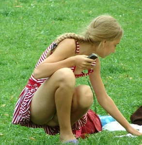 Candid Girl in a Dress in the Park Accidental Panties Flash