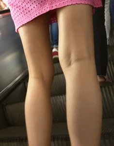 Long Skinny Legs Subway Escalator Closeup Candid