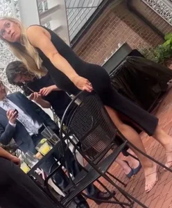 Beautiful blonde pregnant pawg in black dress