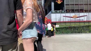 Sexy ass ginger showing her pale sexy ass cheeks and in see through top