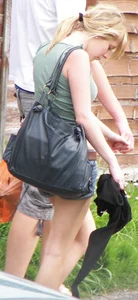 Cute Blonde Teen In Denim Shorts