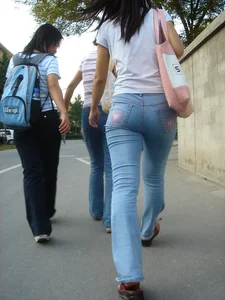 Cute Asian girl with a nice booty in tight jeans