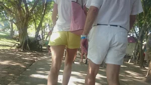 Milf in yellow shorts with vpl and a wedgie