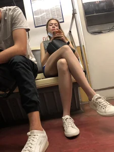 Girl in Pantyhose and Shorts - Legs and Sexy Ass Subway Candid Photos