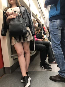 Girl in a Skirt with Sexy Legs and Booty Subway Candid Photos