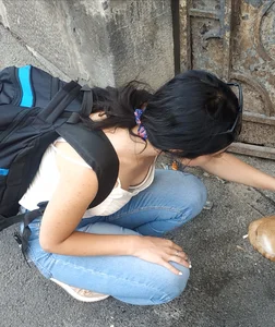 Flat-Chested Skinny Girl Stroking Pussy on the Street Downblouse Creepshot