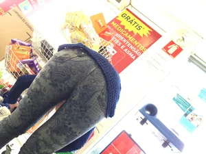 Sexy blonde with a nice ass in tight patterned jeans