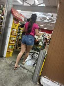 Beautiful Latina booty short denim shorts  bonus fat ass spandex