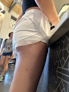 College girls lining up for lunch showing off