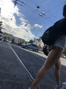 Amazing Fit And Muscly Ass in Mini Shorts And Legs on the Crosswalk Creepshot