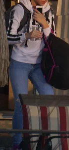 Girl next door teen walking to car in various tight jeans