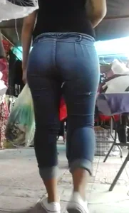 Brunette with a fat ass in tight jeans