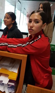 Latina teen with braces in red sweats with a nice booty and vtl