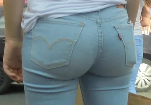 Hot ass in tight denim closeup