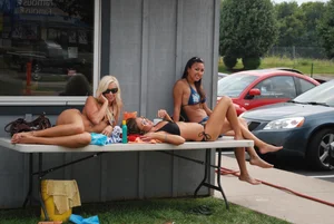 Various sexy girls at car washes in bikinis