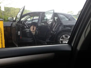 Girl in a Mini Skirt Doggy Stile on Her Car Driver's Seat Flashing Her Panties