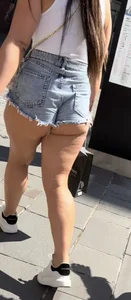 Tiny denim shorts cheeks out (OC)