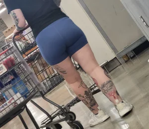 Out In The Wild 59 (tatted up bubble butt blue legging shorts)