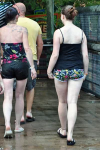Couple of cute girls in wet shorts with decent asses