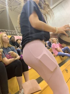 College candid teen wearing pink tights at the gymnasium