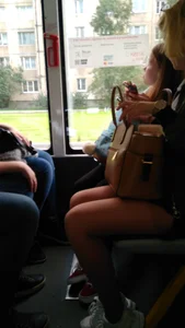 Young Blonde Milf With Hot Legs in Pantyhose and Sneakers Public Bus Creepshot