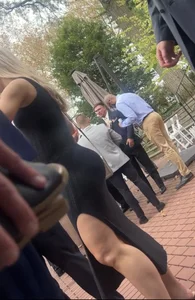 Beautiful blonde pregnant pawg in black dress