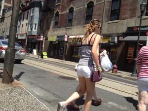 Philly girl with a nice ass in white shorts with vpl