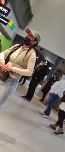 Tight jeans in the food court