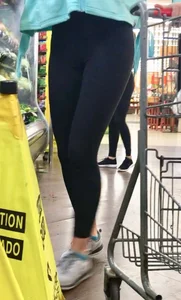 Skinny candid blonde teen in yoga pants bending over at the store creepshots gallery, great skinny ass