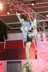 Bunch of athletic Thai cheerleaders at a competition