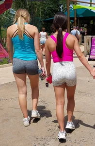 Theme Park Babes in spandex and denim shorts