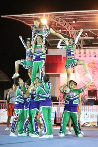 Bunch of athletic Thai cheerleaders at a competition