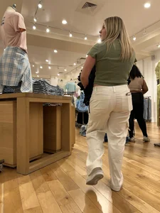 Blonde in white pants squatting and cleaning (oc)