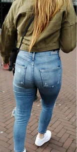 Blonde girl with a good booty in jeans