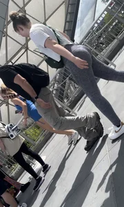 Brunette with nice ass in grey leggings (gif + closeups)