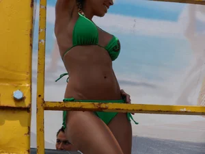Latina party chicks with incredible bodies and asses in green bikinis