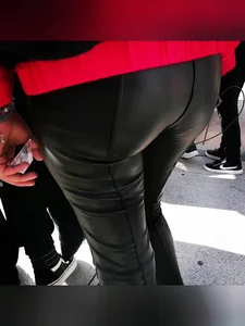Ass in leather pants closeups on the street