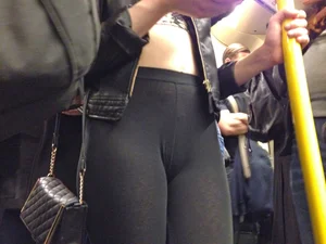 Girl in Tights Bus Crotch Closeup