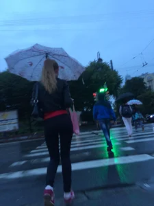Girl with Fit Ass and Legs in Tights Crossing the Street Candid