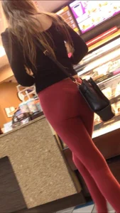 Red leggings at dunkin