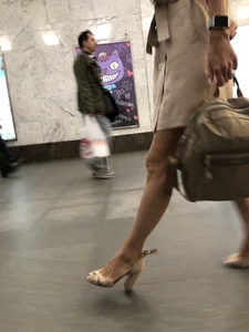 Girl in a Dress with Thin Legs in High Heeled Sandals Subway Creepshots