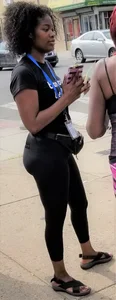 Ebony babes in pink patterned and black leggings with nice asses