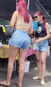 Lil cheeky latina in short shorts and sister with pokies!