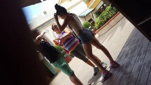 Jean shorts at theme park