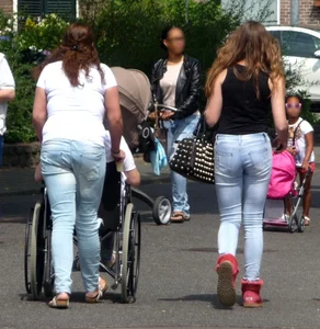 Candid street girls wearing tight blue jeans creepshots